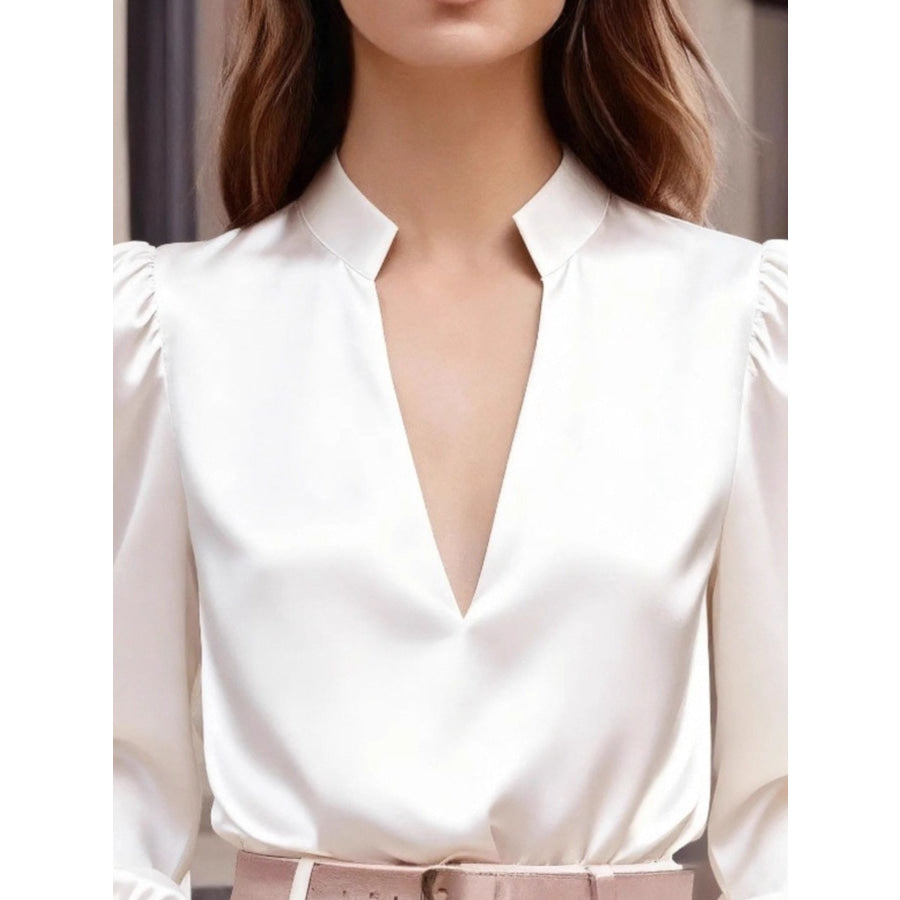 Notched Long Sleeve Blouse Apparel and Accessories