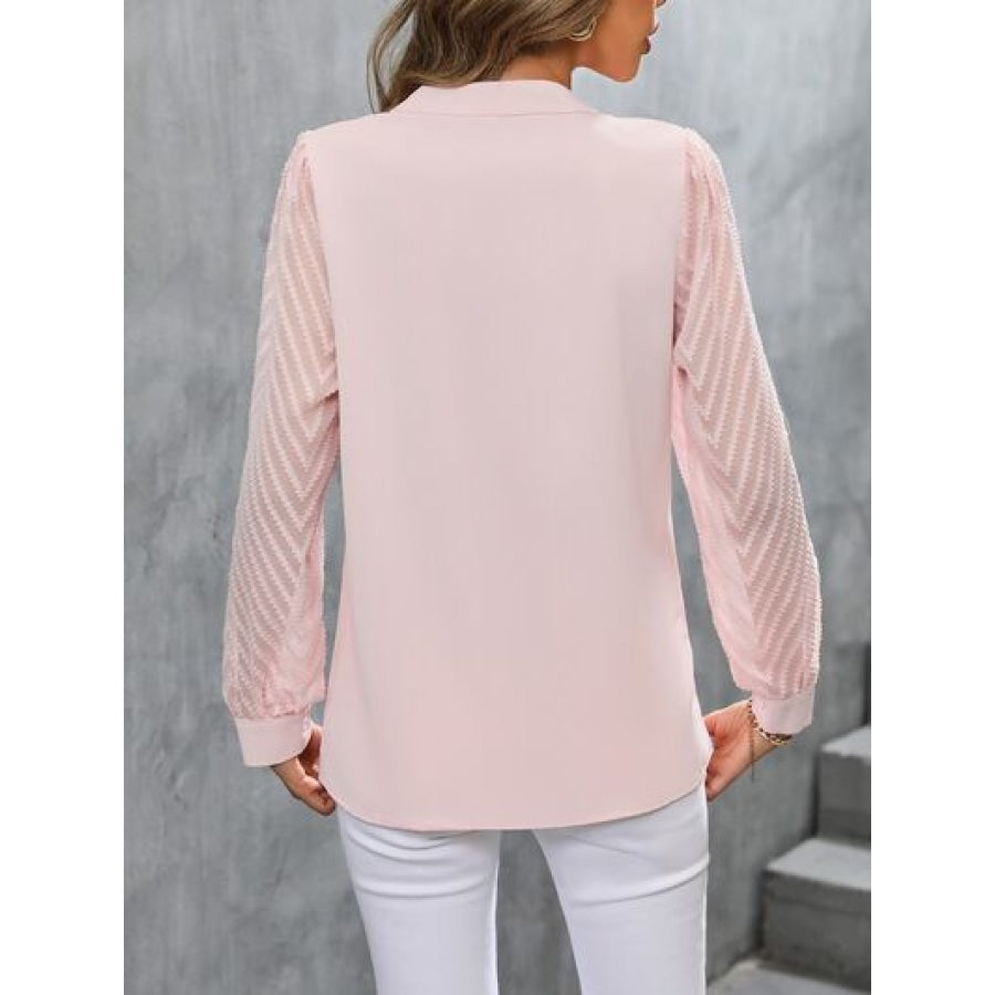 Notched Long Sleeve Blouse Apparel and Accessories