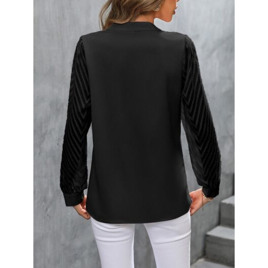 Notched Long Sleeve Blouse Apparel and Accessories