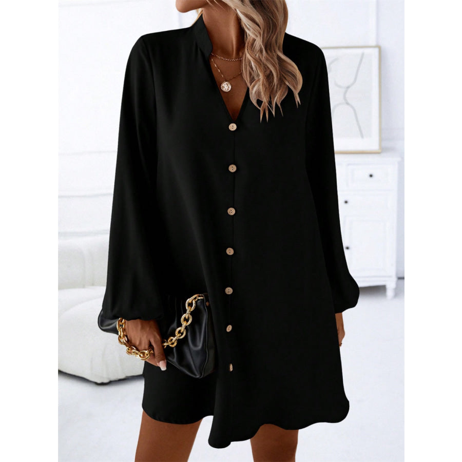 Notched Long Sleeve Mini Dress Apparel and Accessories