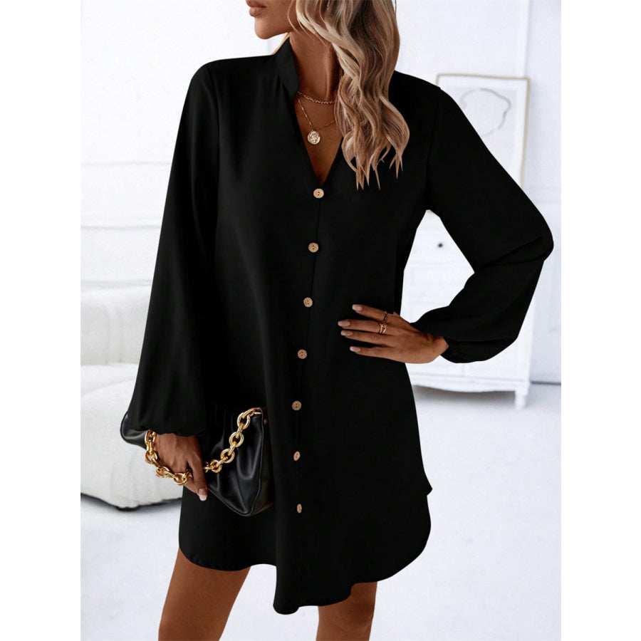 Notched Long Sleeve Mini Dress Apparel and Accessories