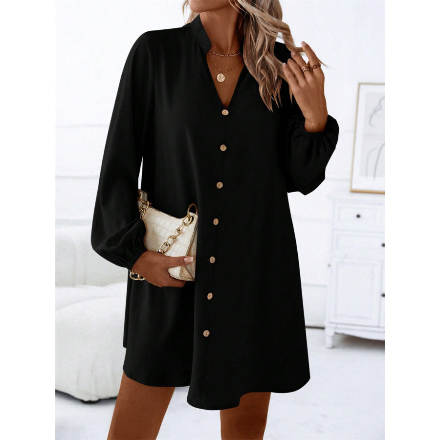 Notched Long Sleeve Mini Dress Apparel and Accessories