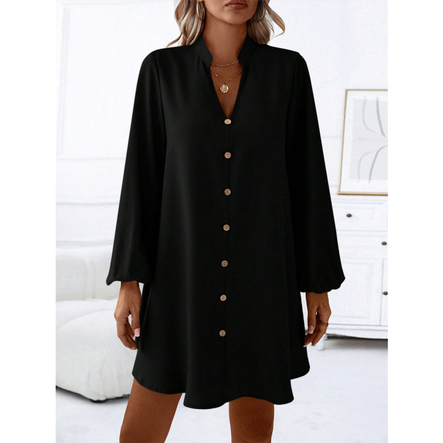 Notched Long Sleeve Mini Dress Apparel and Accessories