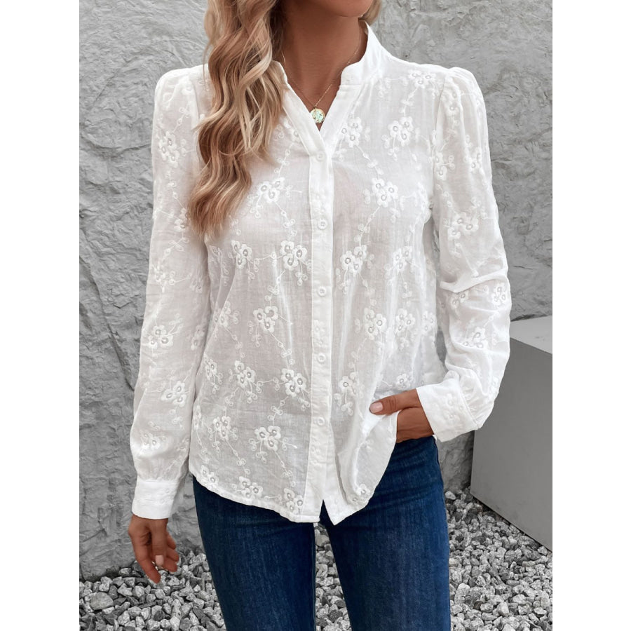 Notched Long Sleeve Shirt Apparel and Accessories
