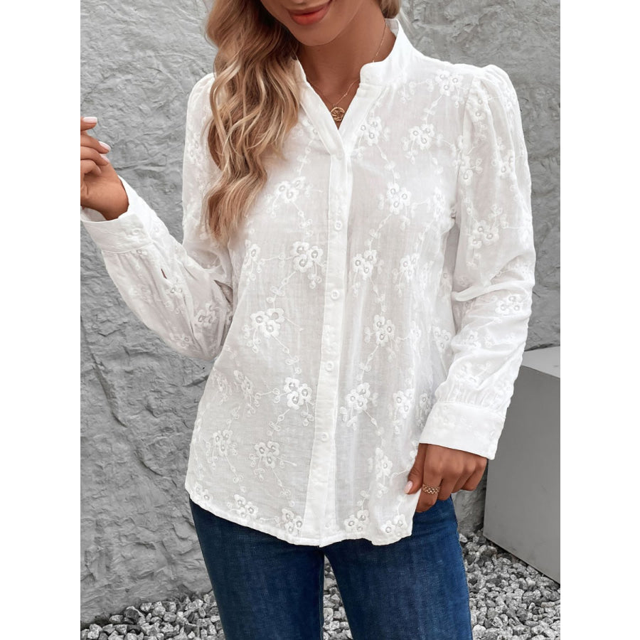 Notched Long Sleeve Shirt Apparel and Accessories