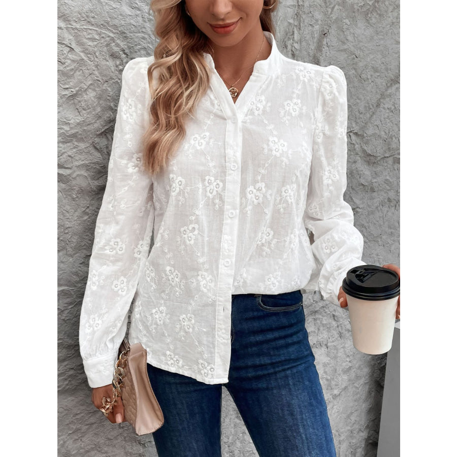 Notched Long Sleeve Shirt White / S Apparel and Accessories