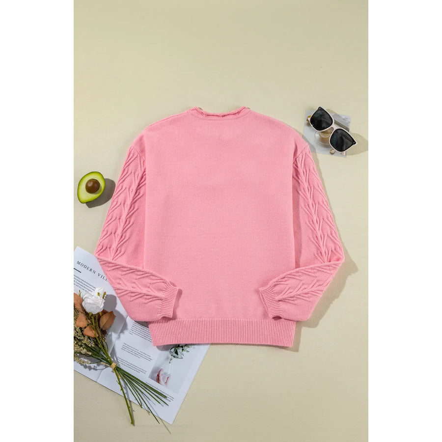 Notched Long Sleeve Sweater Apparel and Accessories