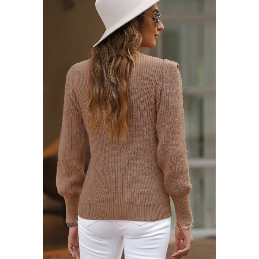 Notched Long Sleeve Sweater Clothing