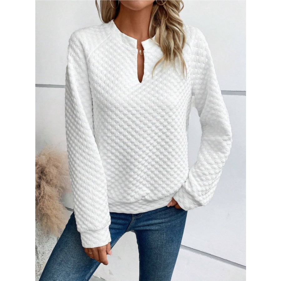 Notched Long Sleeve Sweatshirt Apparel and Accessories