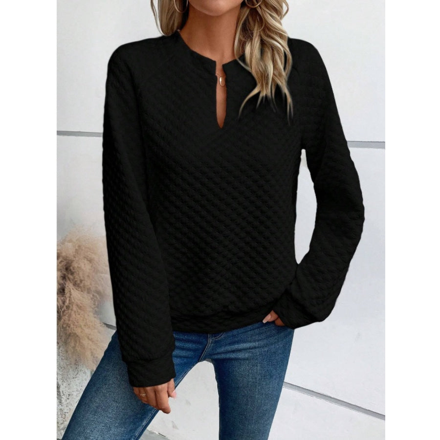 Notched Long Sleeve Sweatshirt Apparel and Accessories
