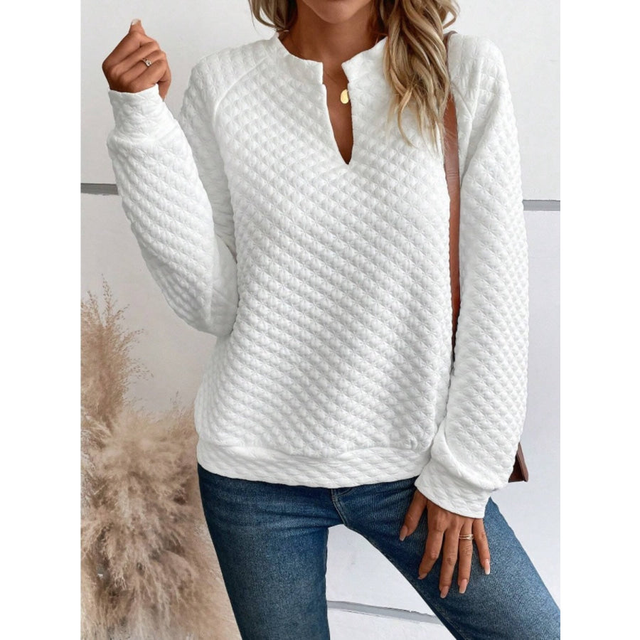 Notched Long Sleeve Sweatshirt Apparel and Accessories