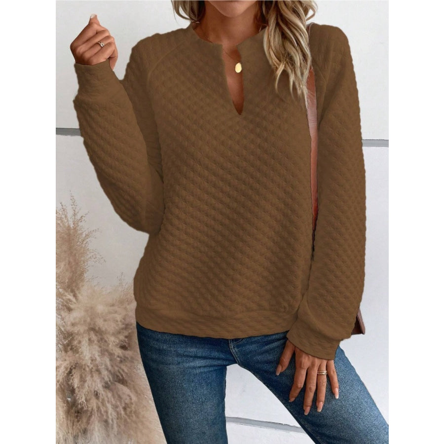 Notched Long Sleeve Sweatshirt Apparel and Accessories