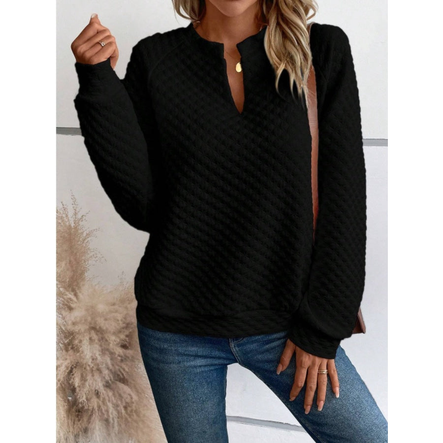 Notched Long Sleeve Sweatshirt Apparel and Accessories
