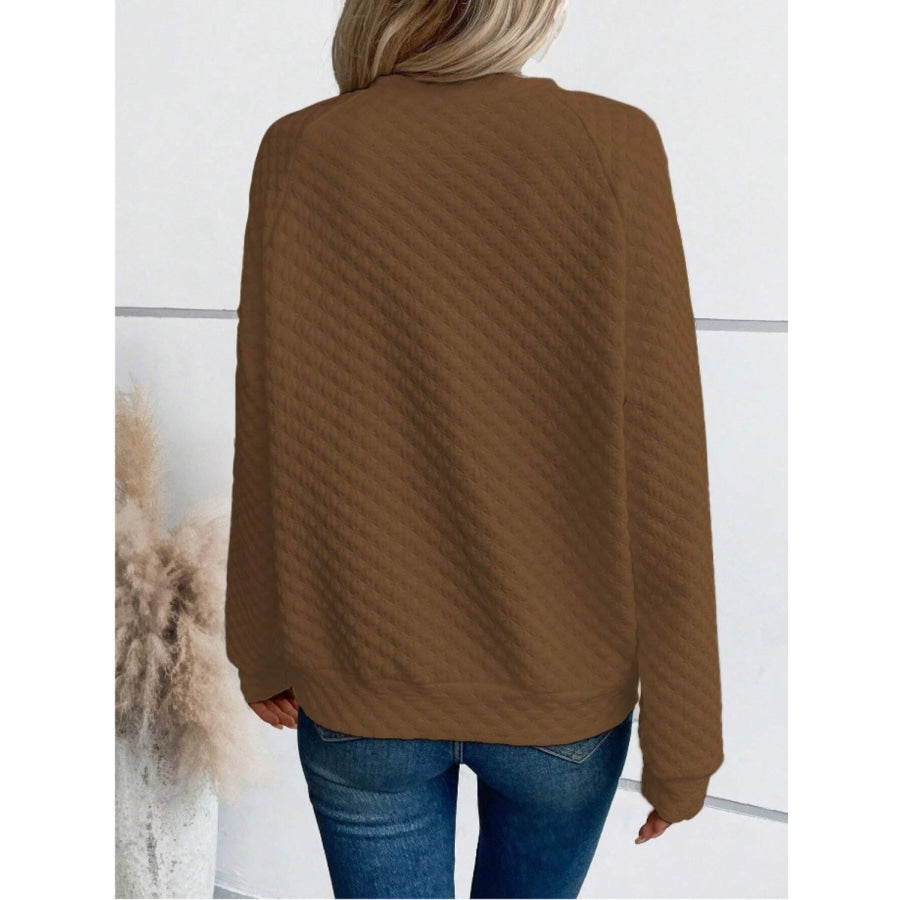 Notched Long Sleeve Sweatshirt Apparel and Accessories