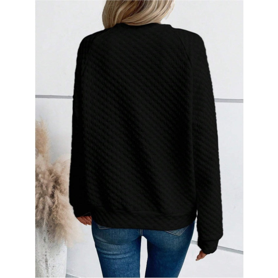Notched Long Sleeve Sweatshirt Apparel and Accessories