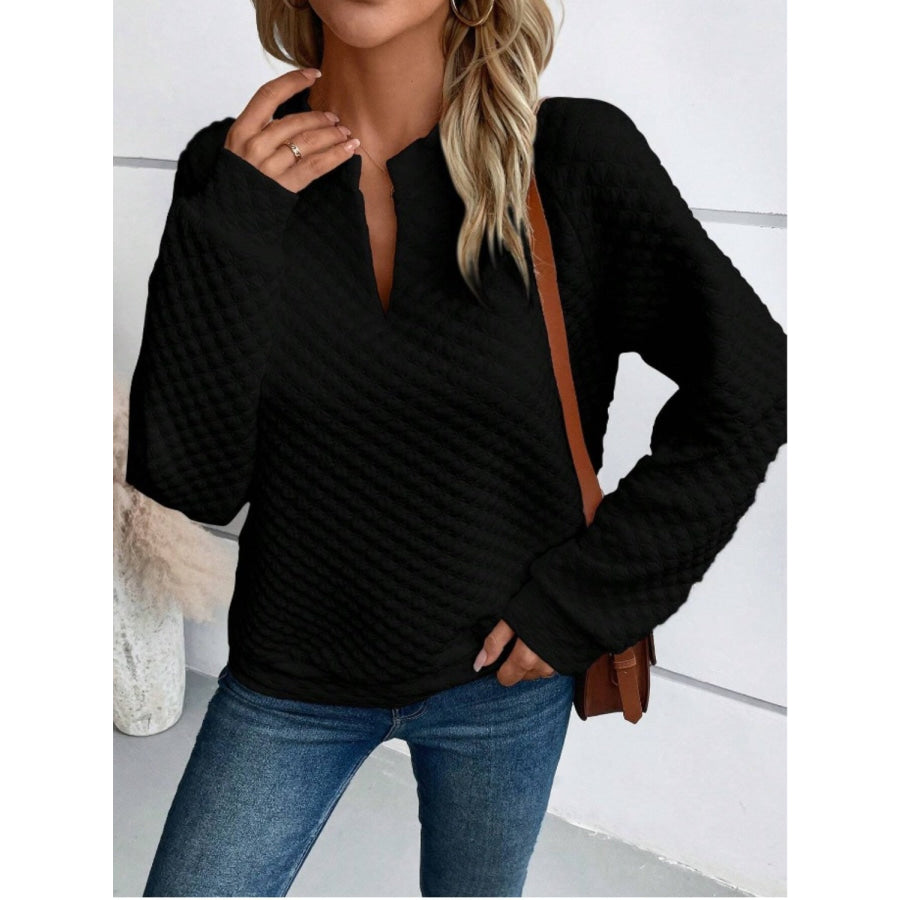 Notched Long Sleeve Sweatshirt Apparel and Accessories
