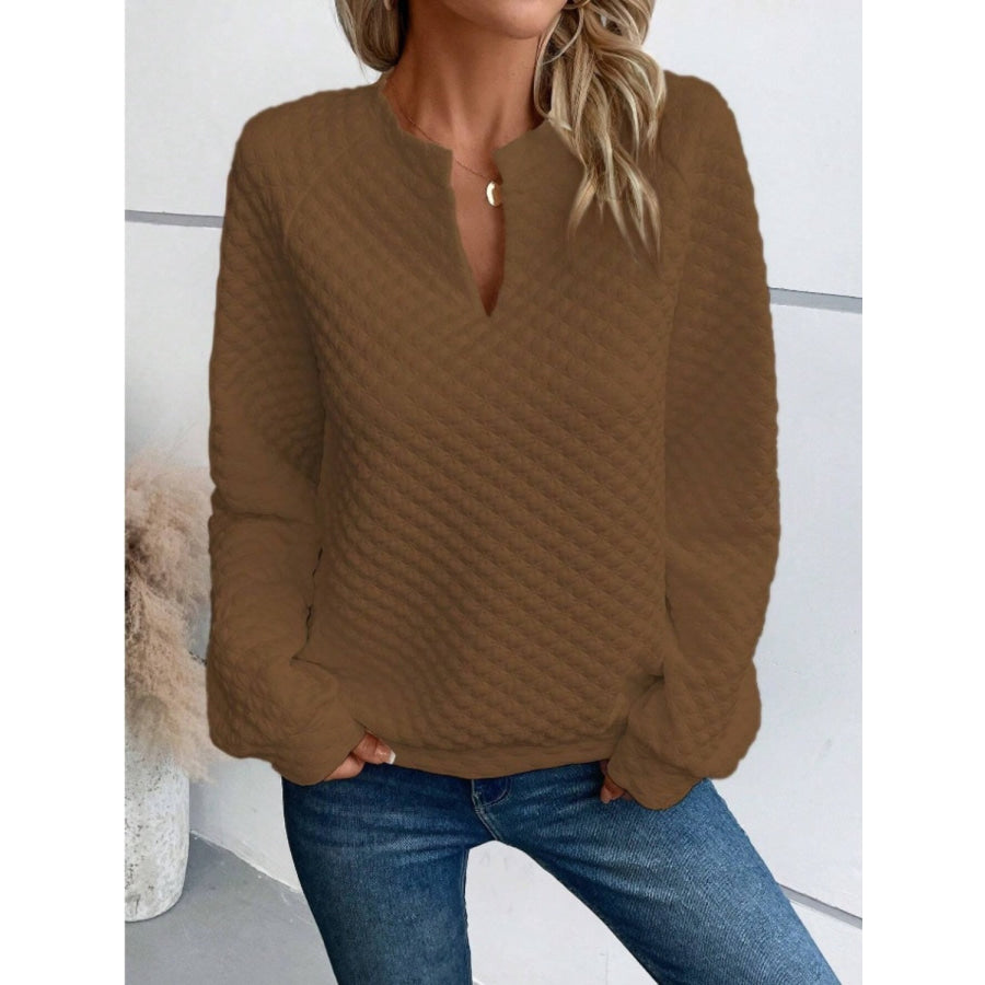 Notched Long Sleeve Sweatshirt Apparel and Accessories