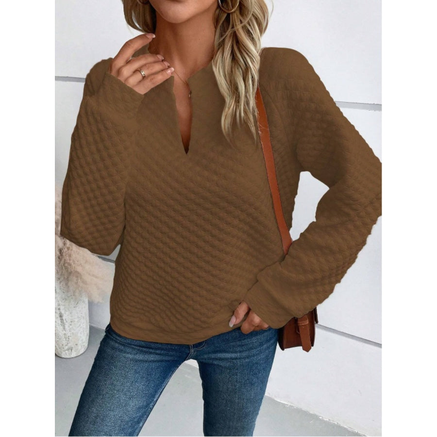 Notched Long Sleeve Sweatshirt Apparel and Accessories