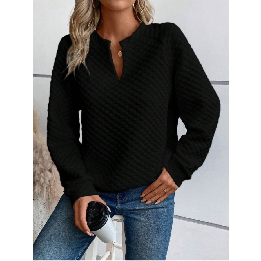 Notched Long Sleeve Sweatshirt Black / S Apparel and Accessories