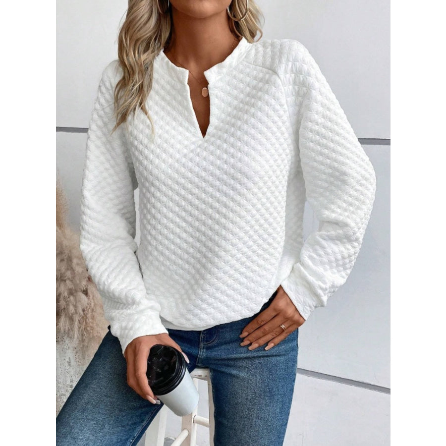 Notched Long Sleeve Sweatshirt White / S Apparel and Accessories
