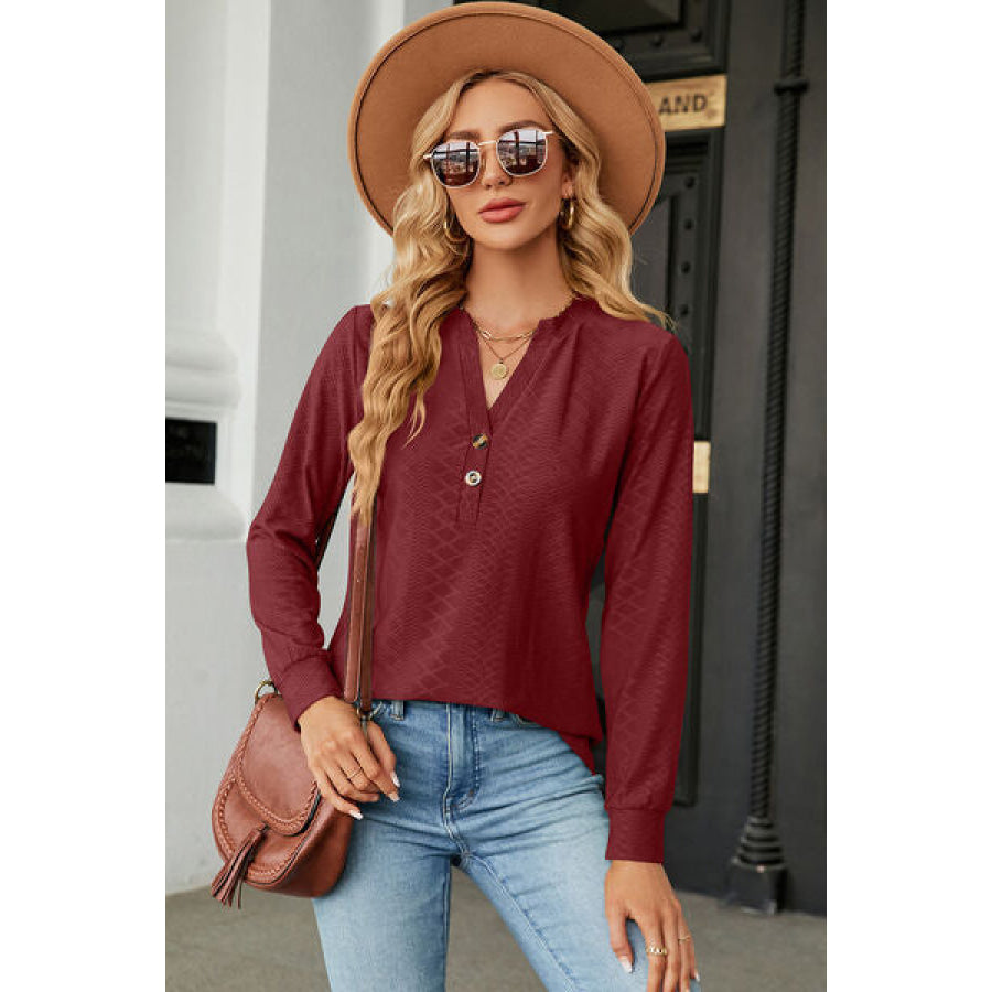 Notched Long Sleeve T - Shirt Apparel and Accessories