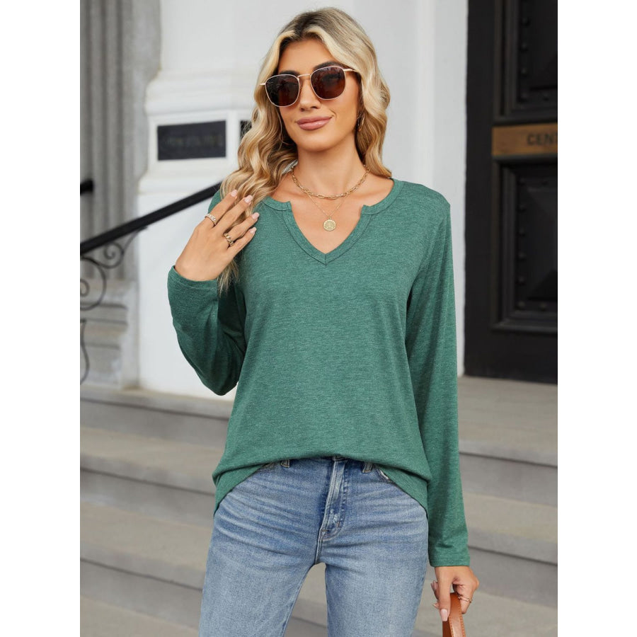 Notched Long Sleeve T-Shirt Apparel and Accessories