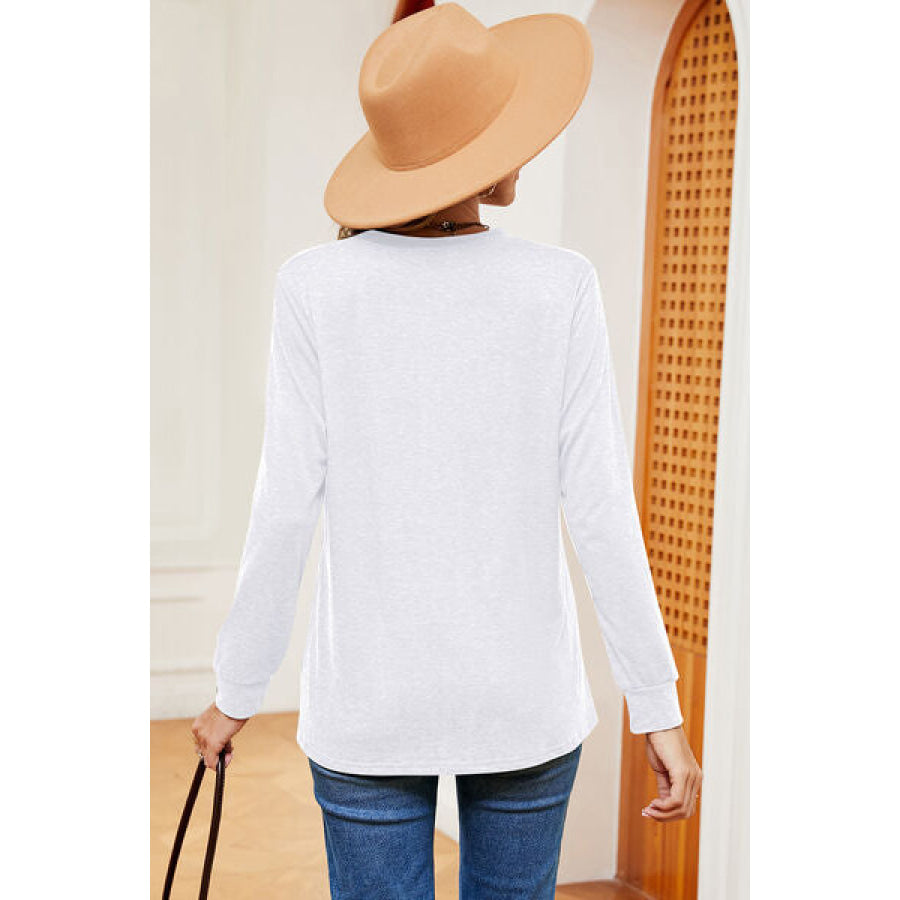 Notched Long Sleeve T - Shirt White / S Apparel and Accessories