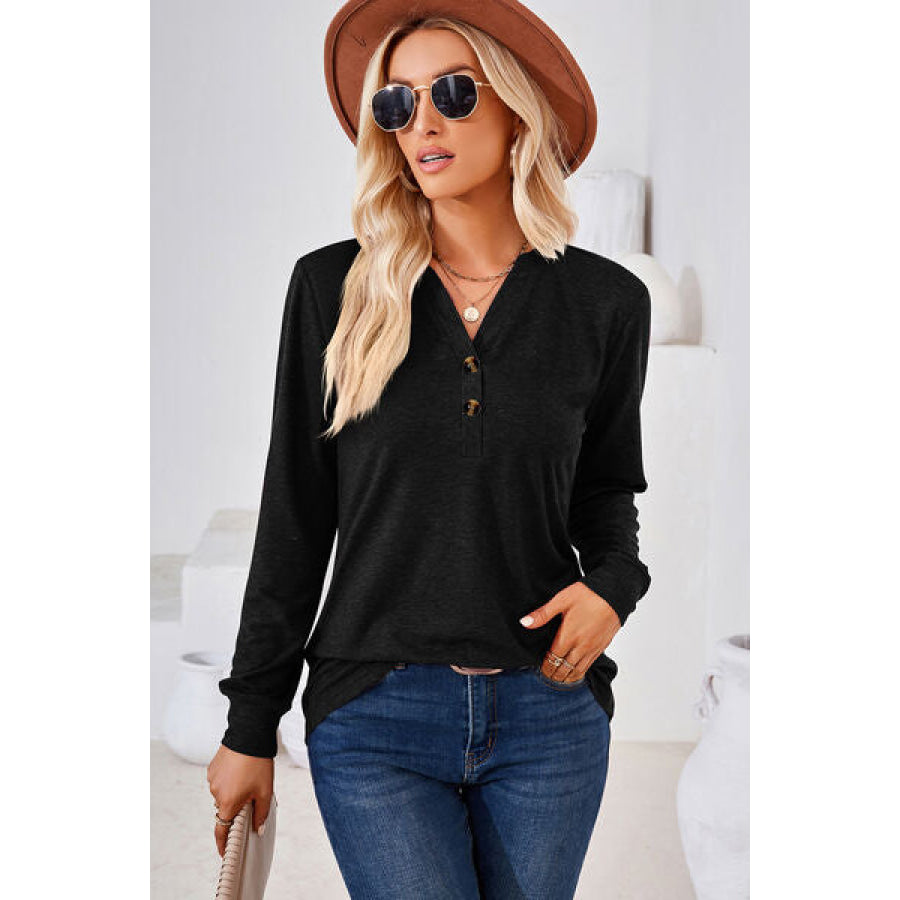 Notched Long Sleeve T - Shirt Apparel and Accessories