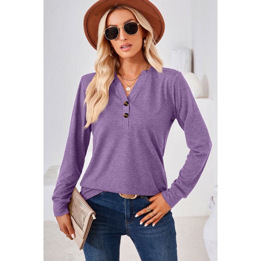 Notched Long Sleeve T - Shirt Apparel and Accessories