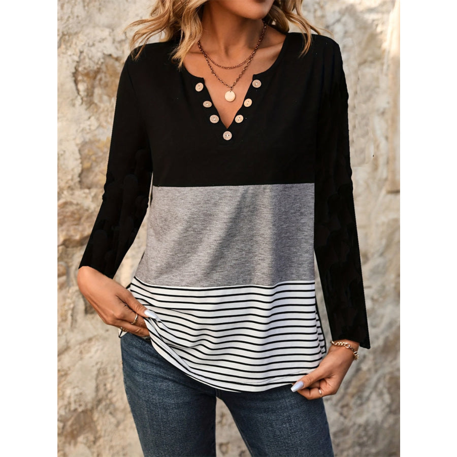 Notched Long Sleeve T-Shirt Apparel and Accessories