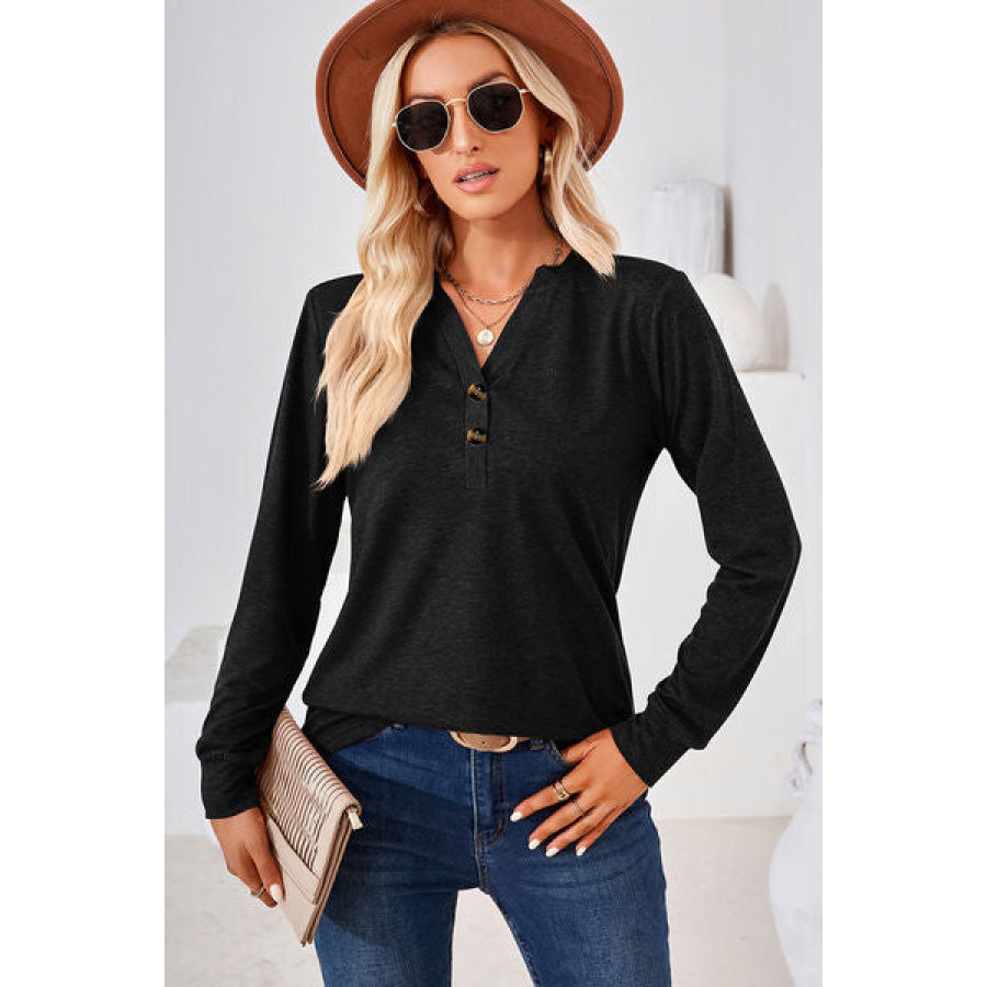 Notched Long Sleeve T - Shirt Apparel and Accessories