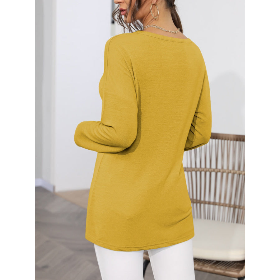 Notched Long Sleeve T-Shirt Mustard / S Apparel and Accessories
