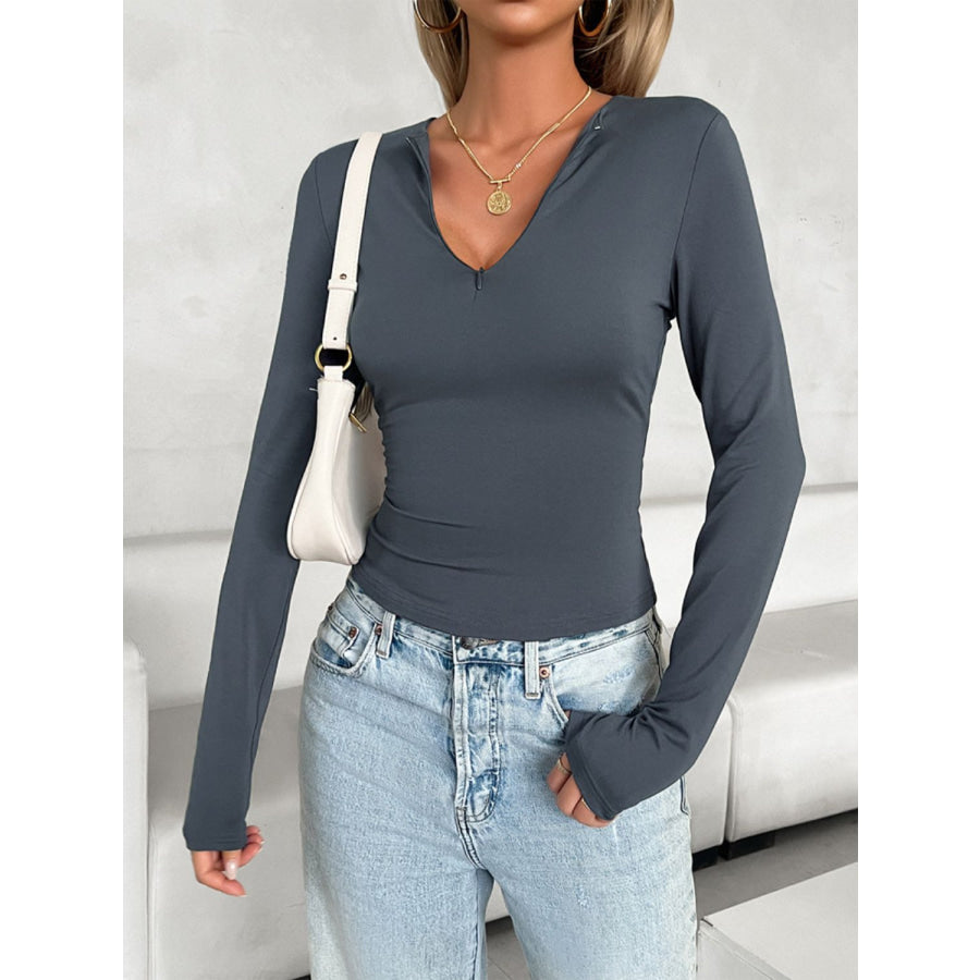 Notched Long Sleeve T-Shirt Apparel and Accessories