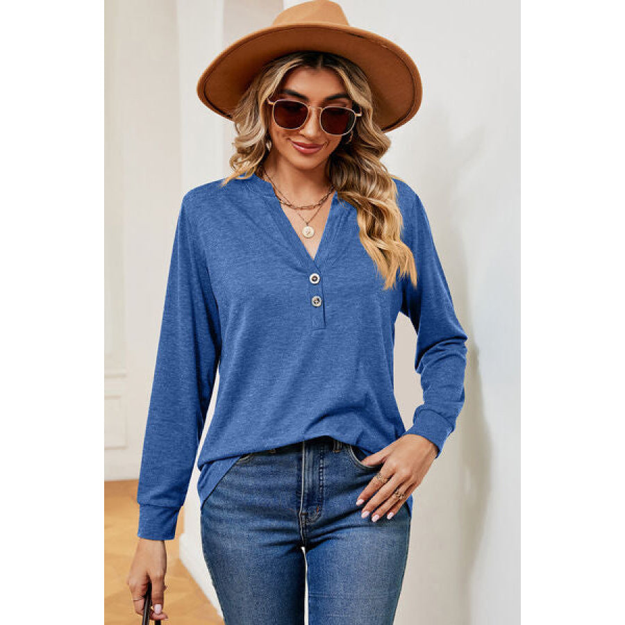 Notched Long Sleeve T - Shirt Apparel and Accessories