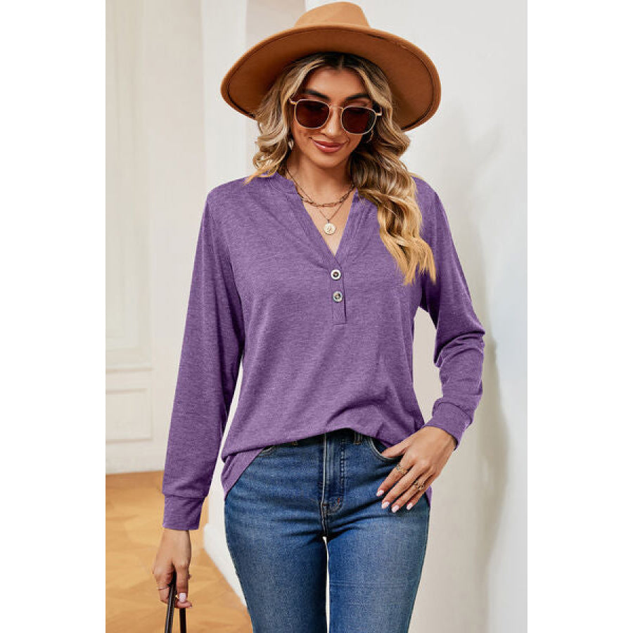 Notched Long Sleeve T - Shirt Apparel and Accessories