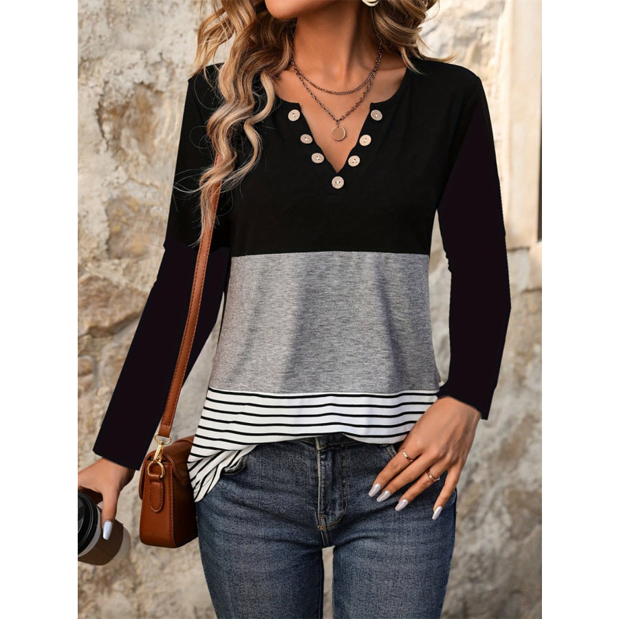 Notched Long Sleeve T-Shirt Apparel and Accessories