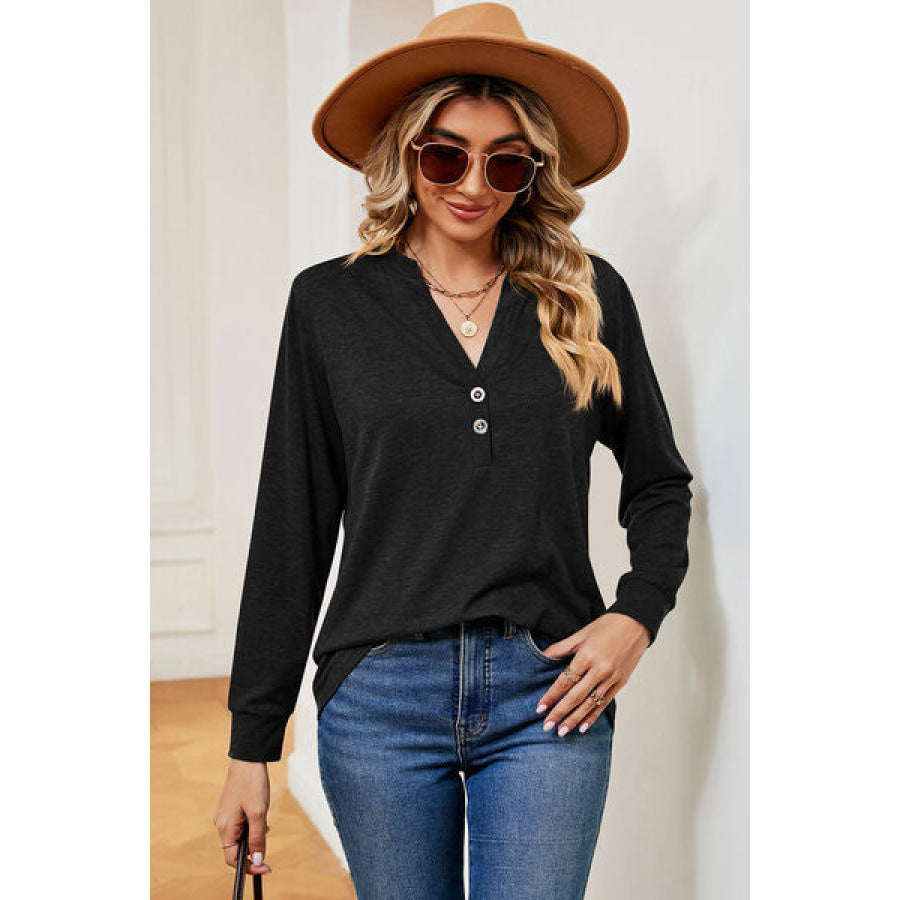 Notched Long Sleeve T - Shirt Apparel and Accessories