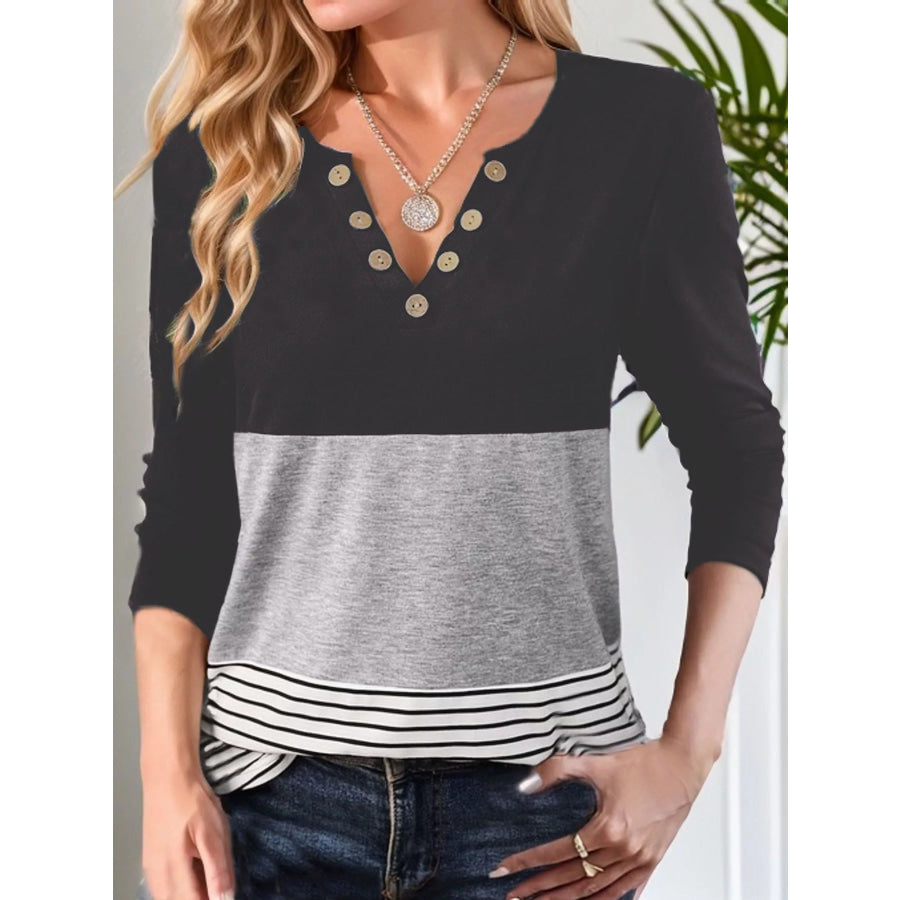 Notched Long Sleeve T-Shirt Black / S Apparel and Accessories