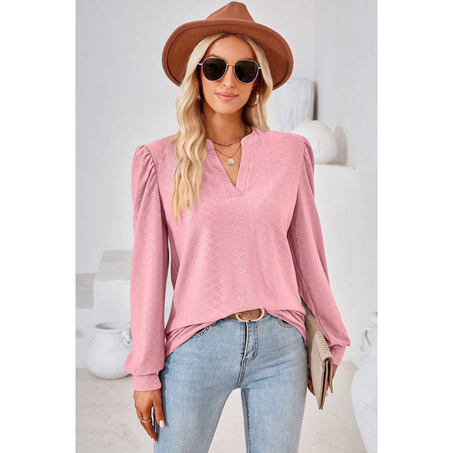 Notched Long Sleeve T-Shirt Blush Pink / S Apparel and Accessories