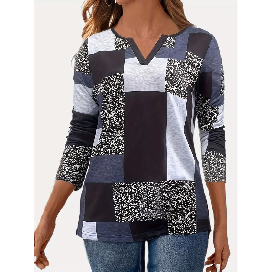 Notched Long Sleeve T-Shirt Dark Blue / S Apparel and Accessories