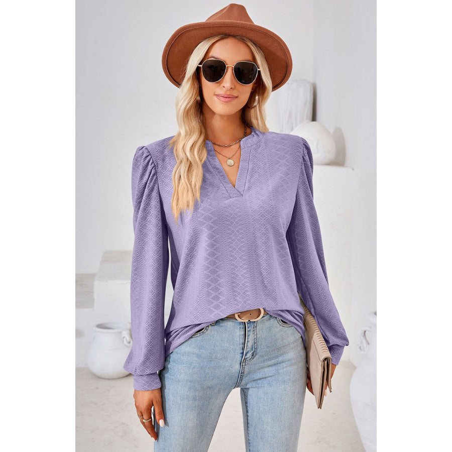 Notched Long Sleeve T-Shirt Lilac / S Apparel and Accessories