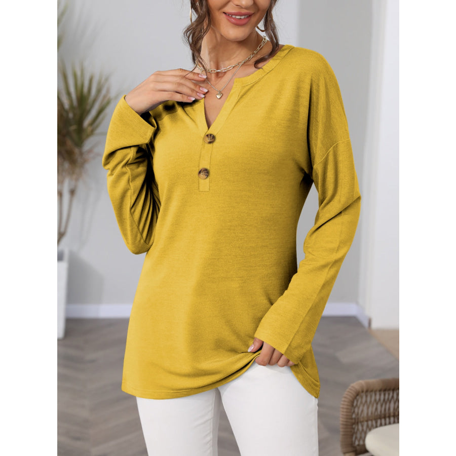 Notched Long Sleeve T-Shirt Mustard / S Apparel and Accessories