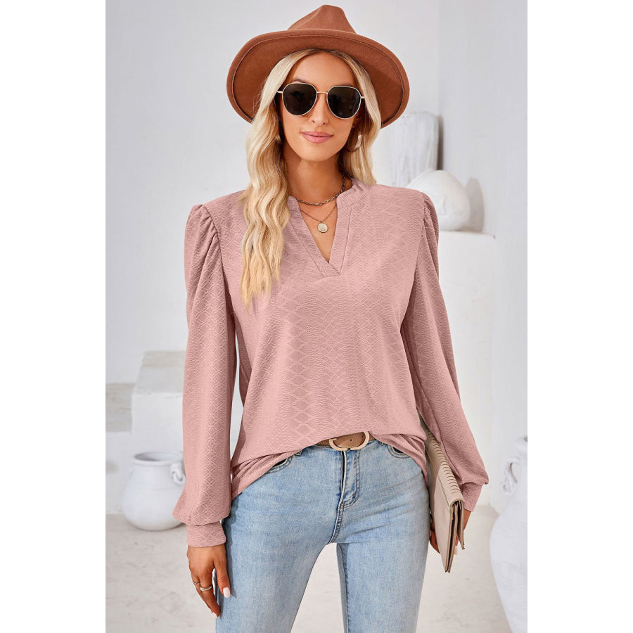 Notched Long Sleeve T-Shirt Pale Blush / S Apparel and Accessories