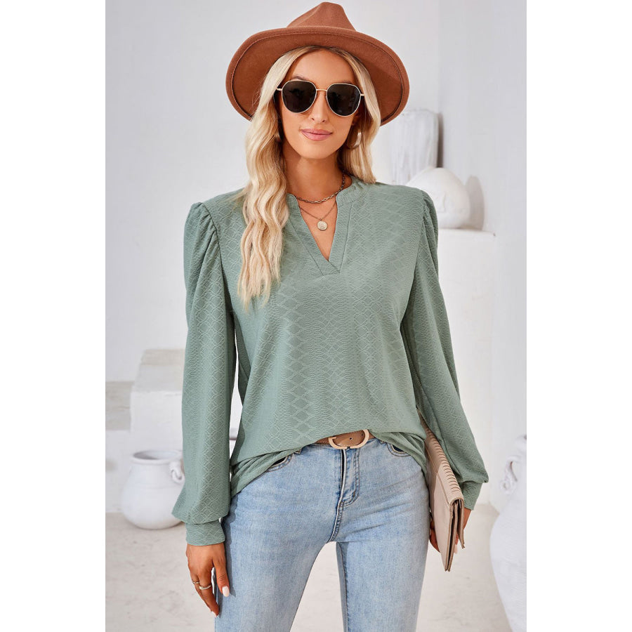 Notched Long Sleeve T-Shirt Sage / S Apparel and Accessories