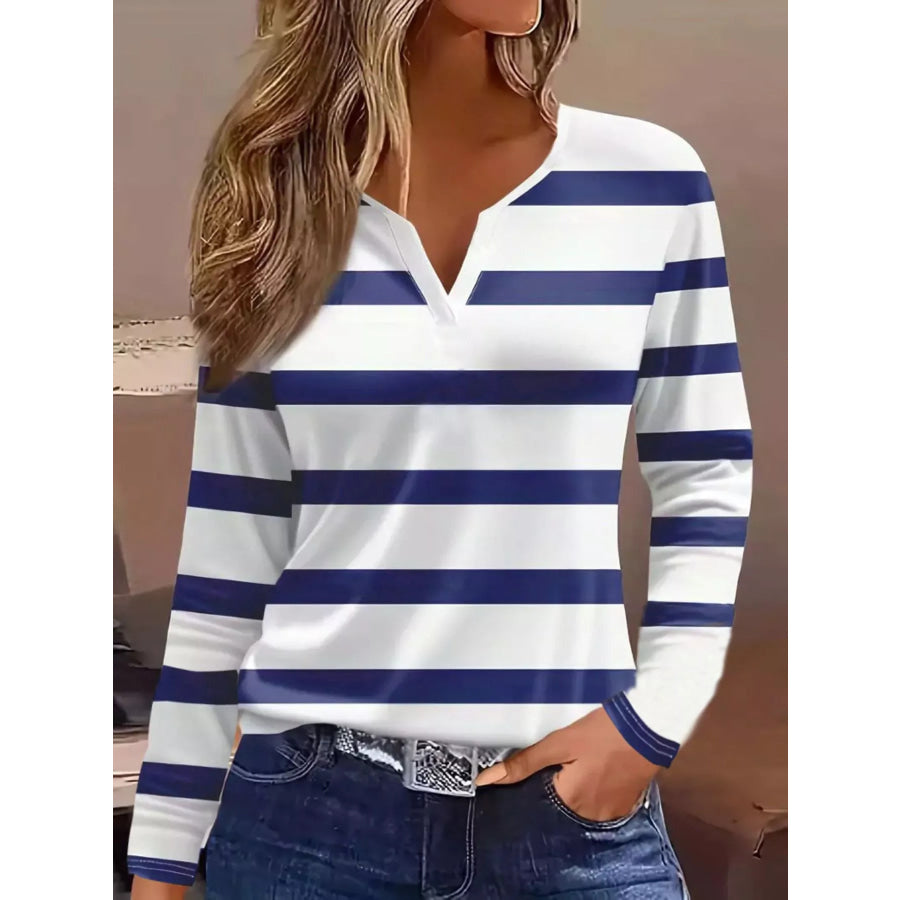 Notched Long Sleeve T-Shirt White / S Apparel and Accessories