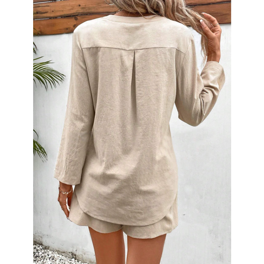 Notched Long Sleeve Top and Shorts Set Apparel Accessories