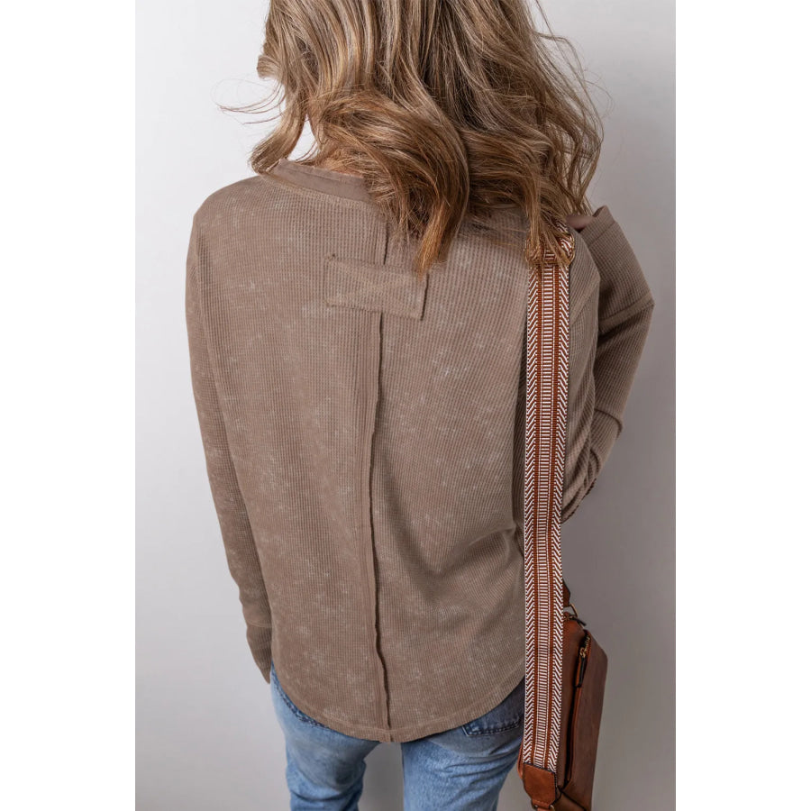 Notched Long Sleeve Top Apparel and Accessories