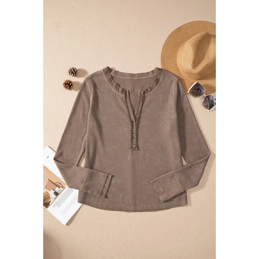 Notched Long Sleeve Top Apparel and Accessories