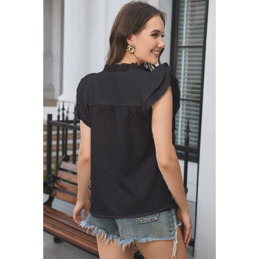 Notched Neck Butterfly Sleeve Blouse Apparel and Accessories