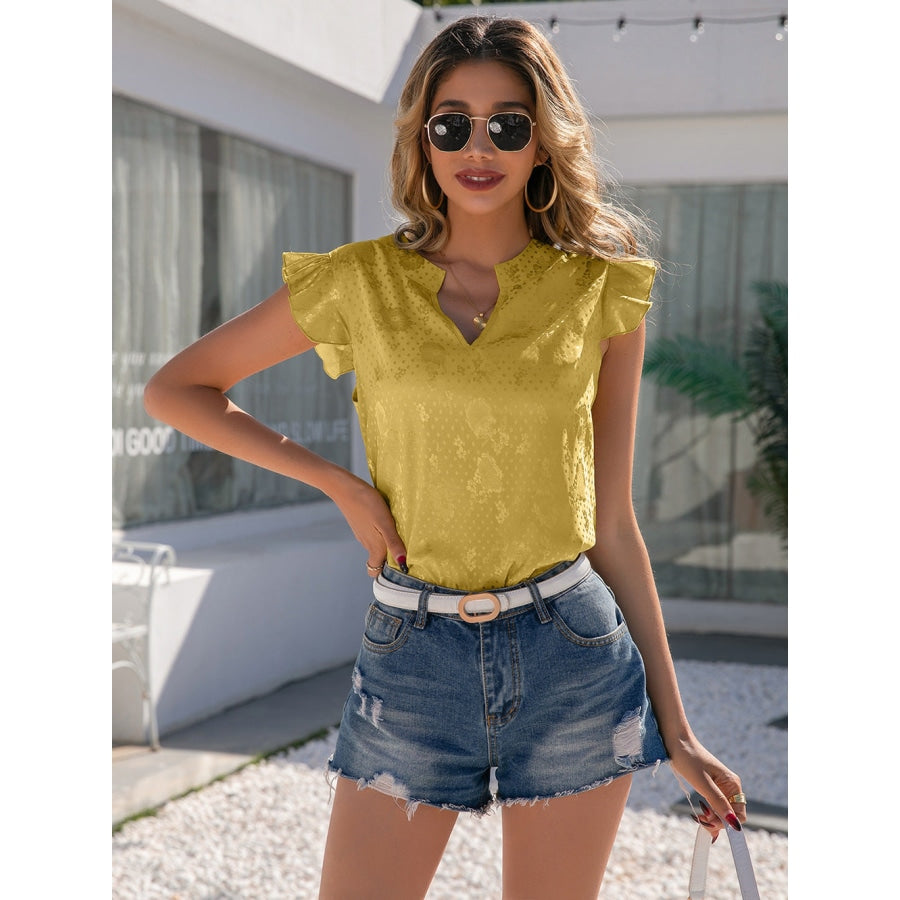 Notched Neck Butterfly Sleeve Blouse Banana Yellow / S